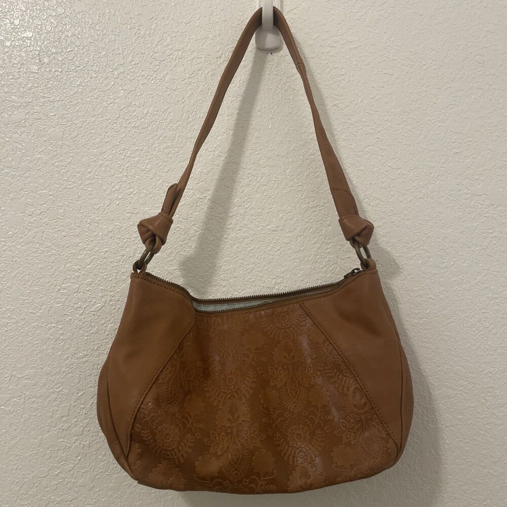“The Sak” Embossed Tan Brown Leather Hobo Shoulder HandBag Tooled Boho Cowgirl
